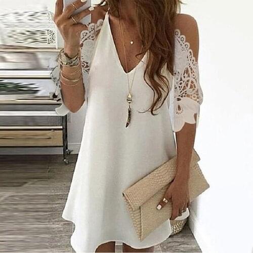 Ladies Sexy V Neck Floral Print Party Dress Women Casual Short Sleeve A-Line Dress Elegant Off Shoulder Lace Dress For Female