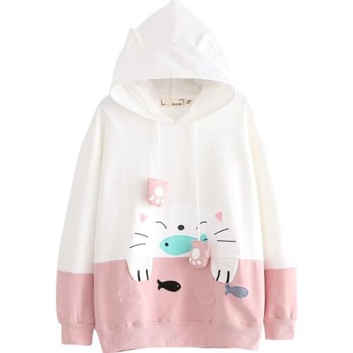 MERRY PRETTY Womens Cartoon Embroidery Hooded Sweatshirts 2020 Autumn Winter Cute Harajuku Hoodies Femme Drawstring Tracksuit