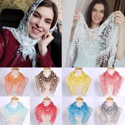 Scarf For Women Summer Floral Lace Triangle Scarf Breathable Hollow Solid Color Famale Scarfs Best Gifts Mother 2021 New Arrival