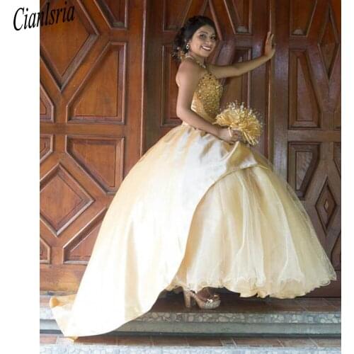Yellow Quinceanera Dresses Sweetheart Ball Gown Beaded Vintage Sweet 16 Dress Party Wear Plus Size