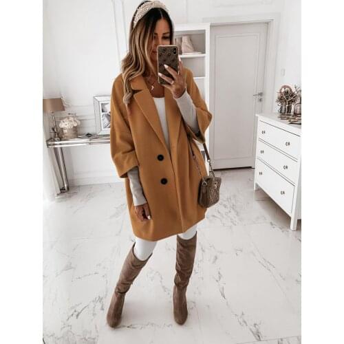 Womens Cashmere Coat White Winter Fashion Womens Wool Llended Loose Single Breasted Coat Casual Elegant Cotton Thick