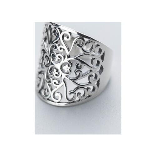 RETRO 100% Authentic REAL.925 Sterling Silver Fine Jewelry Geometric Hollow cloud Long Ring thumb Wider GTLJ1490