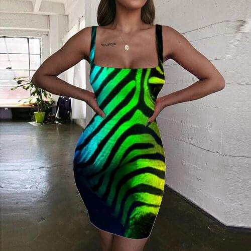 Giyu Brand Zebra Dresses Women Stripe Ladies Dresses Colorful Bodycon Dress Rainbow Halter Sleeveless Womens Clothing Plus Size