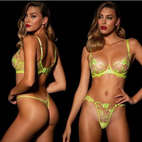 Women Sexy Lace Lingerie Open Cup See Through Thong Floral Embroidery Underwear Brief Bra and Panty Sets Intimates Lenceria