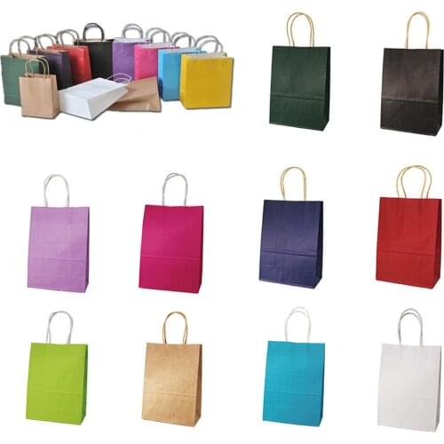 10 Colors Kraft Paper Bags Stand Up shopping Bag Child Party Birthday Food Paper Kraft Seal Gift Packing Treat Bag Supplies