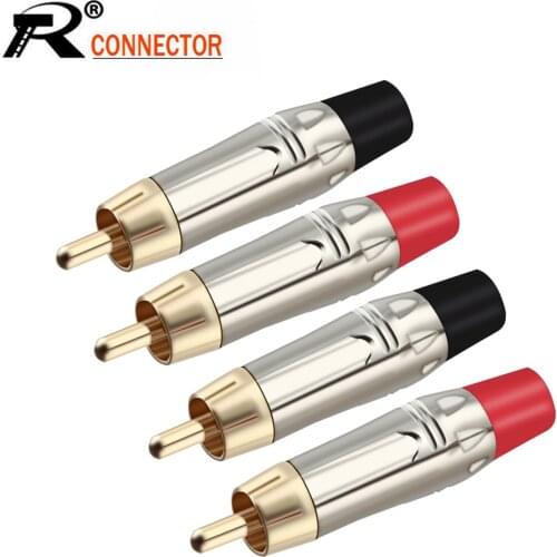 100pcs RCA Male Plug Gold+Nickel Plated RCA Connector Audio Cable Adapter RCA Wire Converter 5Pairs Red+Black