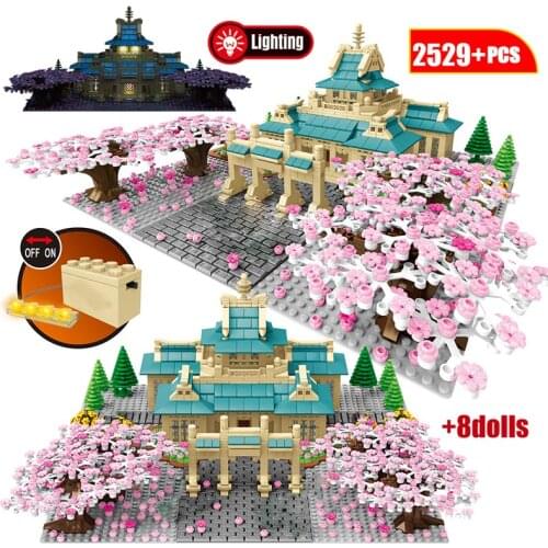 2529+PCS Cherry Blossom Season Model Building Blocks City Street View Tree House Flower Japan Architecture Bricks Toys For Kids