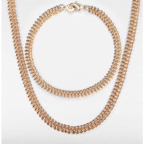 5.5mm Wide Jewelry Sets for Women 585 Rose Gold Swirl Rope Link Chain Bracelet Necklace Sets Girls Party Wedding CS18