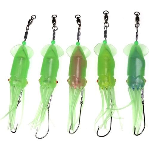 5pcs 4.7" /12CM Bulit-in LED Light Glowing Saltwater Fishing Lure Trolling Squid Jigging Bait for Mahi Tuna Sails Wahoo Marlin