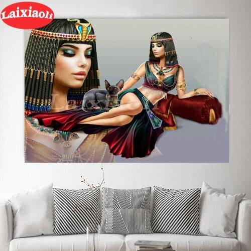 5D DIY Diamond Painting Cleopatra cross stitch full square/round diamond embroidery Egyptian beauty Sphynx cat mosaic painting