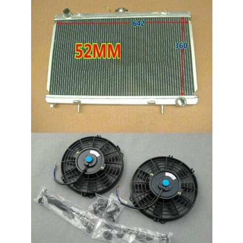 52mm Racing aluminum Radiator FOR Nissan 180SX Silvia S13 SR20DET SR20 1989-1994 MANUAL with 2x12" Fans