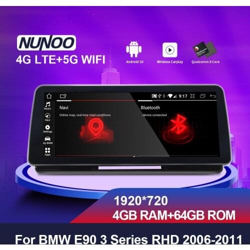 Nunoo Android 10.0 Car DVD Player Media Audio For BMW E90 Series 3 2006-2011(Right peptide) 4GB 64GB Carplay Qualcomm 8-Core