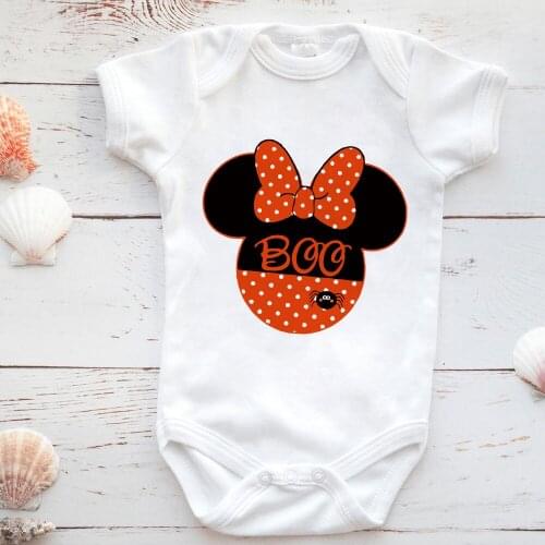 Disney Cartoon Minnie Mouse Head Infant Bodysuits Casual Baby Girl Onesie Hip Hop Streetwear Harajuku Newborn Clothes