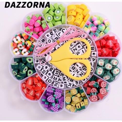 520Pcs Mixed Fruit Shape Polymer Clay Spacer Beads Cute Heart Clay Loose Beads For DIY Necklace Bracelet Jewelry Accessories