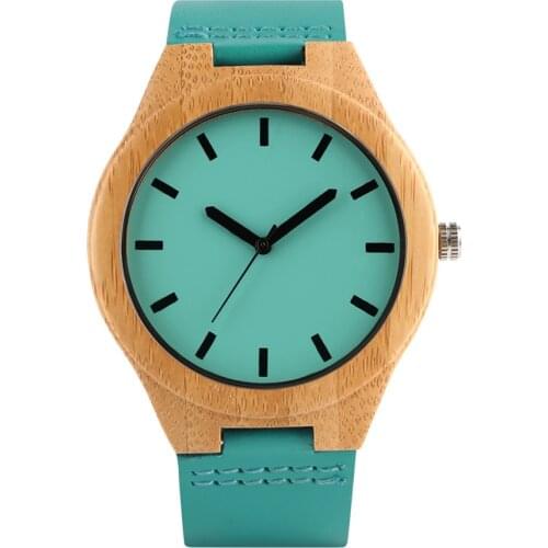 Bamboo Wood Wristwatches Man Casual Watch Men Blue Color Dial Leather Band Sport Mens Watches Timepieces Male Clock Gifts