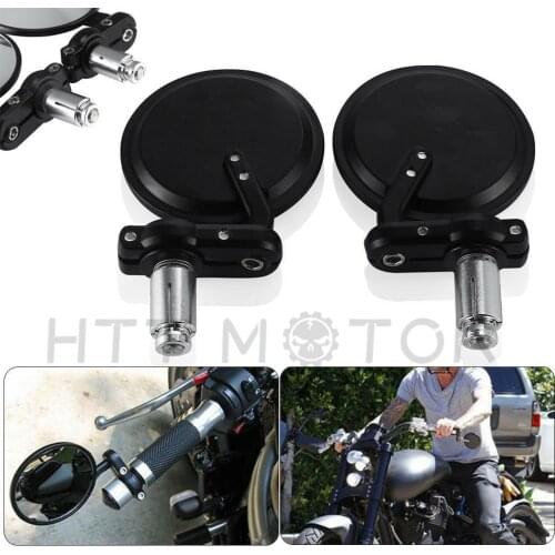Black Motorcycle Round 7/8" Bar End 22 mm Rearview Side Mirrors For Bobber Cafe Racer Aftermarket Free Shipping Motorcycle parts