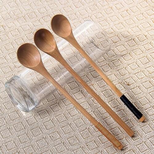 Japenese-Style Wooden Coffee Spoon For Kitchen Dessert Milk With Long Handle Soup Teaspoon Gift Flatware Kitchenware