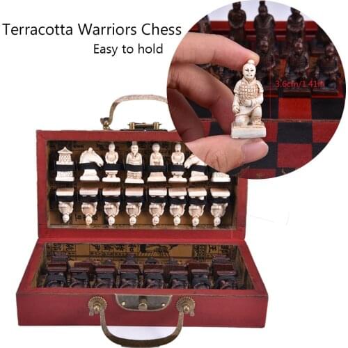 Wood Chess Chinese Retro Terracotta Warriors Chess Wood Do old Carving Resin Chessman Christmas Birthday Gift