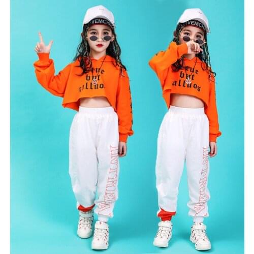 Kids Jazz Dance Clothing Girl Navel Hoodies Street Dance Outfit Hip Hop Pant Children Performance Costume Stage Dance Dress 3223