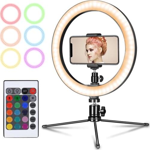 Dimmable Colorful Discoloration/Disco Flash/Makeup Mirror Light with One Tripod Stand & smartphone Holder,for YouTube Video,Live