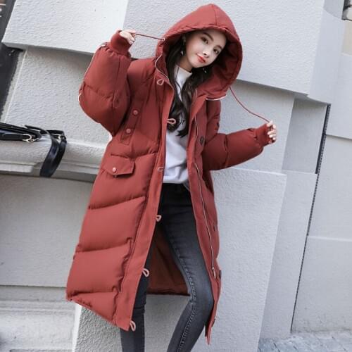 2019 Real Polyester Long Solid No Full Korea Winter Clothes New Cotton-padded Fund Easy Will Code Hat Loose Coat Thickening