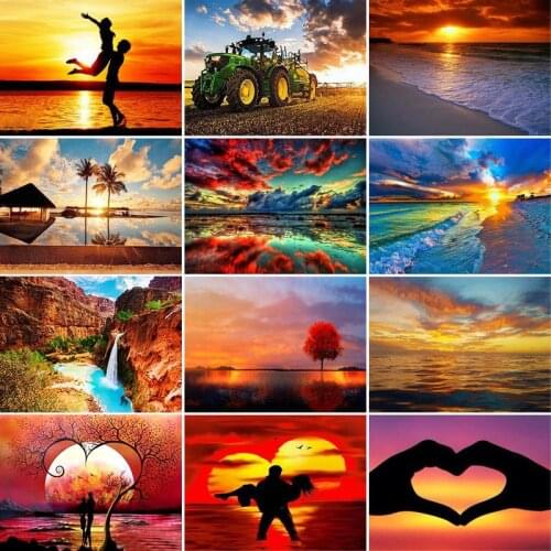 GATYZTORY 5D DIY Diamond Painting Sunset glow Landscape Diamond Embroidery Full Drill Rhinestones Mosaic Cross Stitch Home Decor