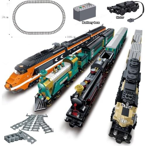 Technic Creator City Train Station Tracks Rail Power Function Motor Building Block High Speed Rail RC Train Bricks Children Toys
