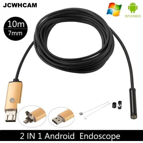 JCWHCAM 7mm Len 10M Cable USB Endoscope 6 LED Portable Android Endoscope Camera OTG Mobile Phone 2 IN 1 Flexible Endoscope Cam