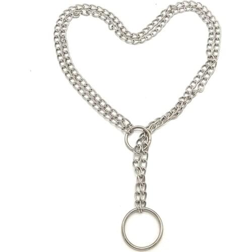 Women Double Chain Necklace Bdsm Bondage Neckless Silver Color Halskette Hip Hop Collares Rapper Choker Punk Kolye Cool Jewelry