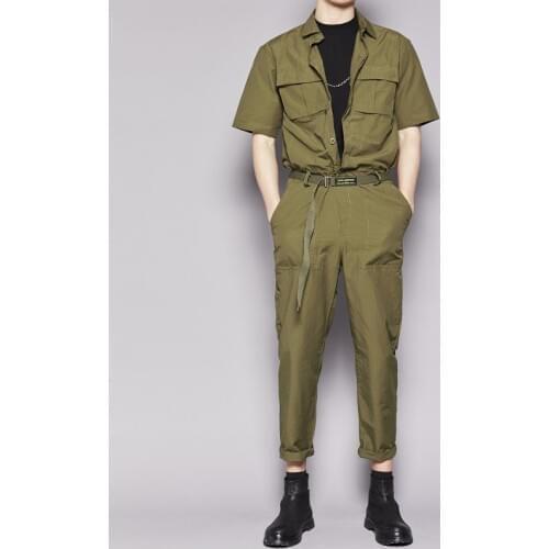 Jumpsuit Men Rompers One Piece Overalls Cotton Mens Runway Pockets Designer Short Sleeve Casual Fashion Hip Hop Pants Plus Size