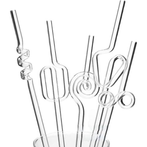 Creative Heat-resistant Transparent Glass Straw Milk Tea Juice Reusable Glass Twist Straws Bending Long Stem Sip Straw