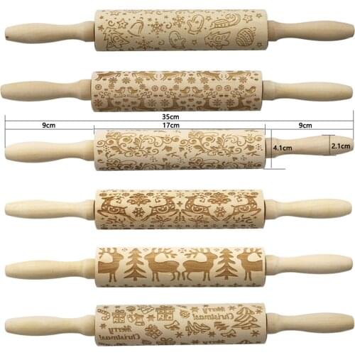 DIY Kitchenware Wooden Cradle Kitchen Gadgets Engraved Embossed Laser Printing Christmas Print Elk Rolling Pins