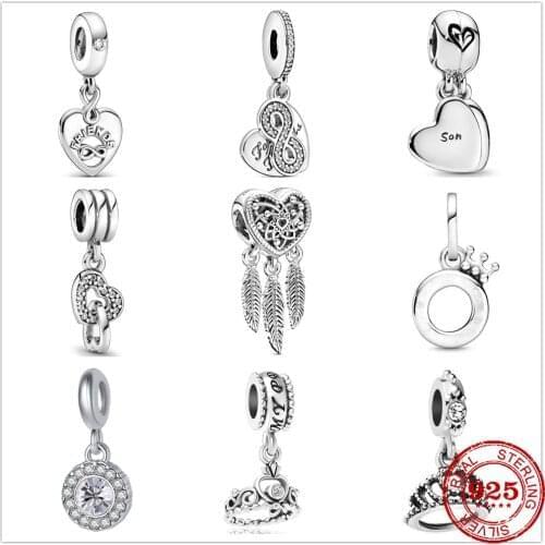 Hot Selling 100% genuine 925 sterling silver heart crown Dreamcatcher dangle charm bead charms fit original pandora bracelets