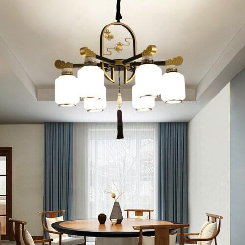 New Chinese style compound building chandelier hall staircase jump three floor hollow open building middle layer Chandelier