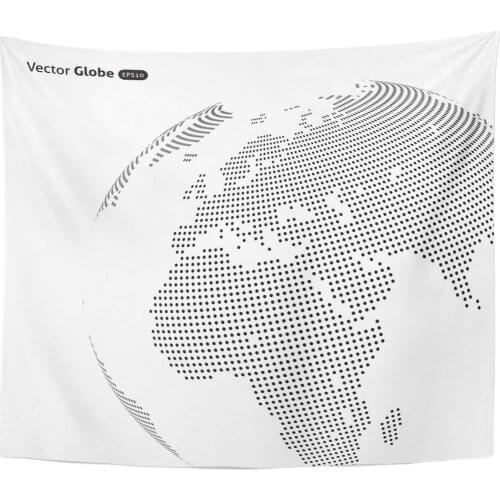 International Black Map Abstract Dotted Globe Central Heating View on Europe and Africa World Worldwide Home Decor Tapestry Wall