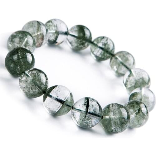 Genuine Natural Green Phantom Quartz Crystal Clear Healing Stone Bead Stretch Bracelet 16mm Women Gift