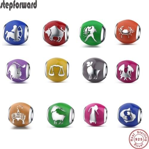 New Arrival Top Quality Gift 12 Constellation Series Enamel 925 Sterling Silver 12 Constellation Charm Fit Bracelet And Necklace