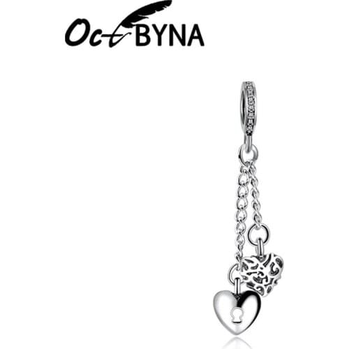 Octbyna Heart-shaped Snake Chain Charm Bead Pendant Fits Pandora Bracelet Necklace For Women Making Jewelry Dropshipping