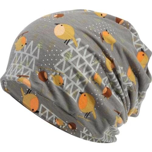 2021 Cotton Autumn winter Skullies cap beanie hat bird print turban Hat scarf dual use for Men and Women 62