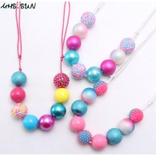 MHS.SUN Girls Chunky Beads Necklace Colorful Adjustable Rope Necklace Cute Kids Child Handmade Beaded Jewelry For Birthday Gift