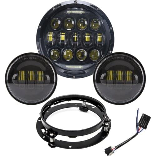 For Electra Glide Softail Touring 7 Inch 75W Motor LED Headlight with 4.5 Inch Fog Light Motorcycle 7'' Headlights Lamps