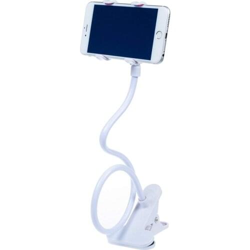 Plastic Flexible Long Arms Gooseneck Clip Clamp Stand Cradle Mobile Lazy Bracket - White