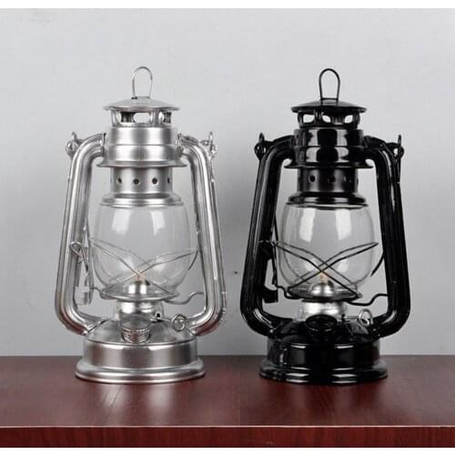 25cm Portable Glass Lantern Kerosene lampshade Retro Wrought ​iron Ornaments Old Fashioned Decoration Nostalgic Lamp Photo Props