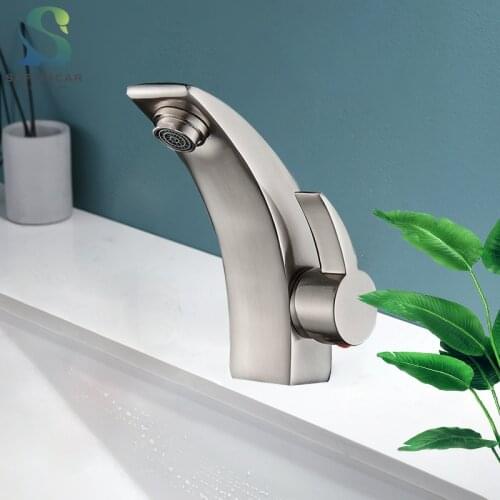 Saflihcar Brush Nickel Bath Basin Faucet Brass Faucet Hot Cold Water Mixer Tap Bathroom Vanity Faucets Deck Mount