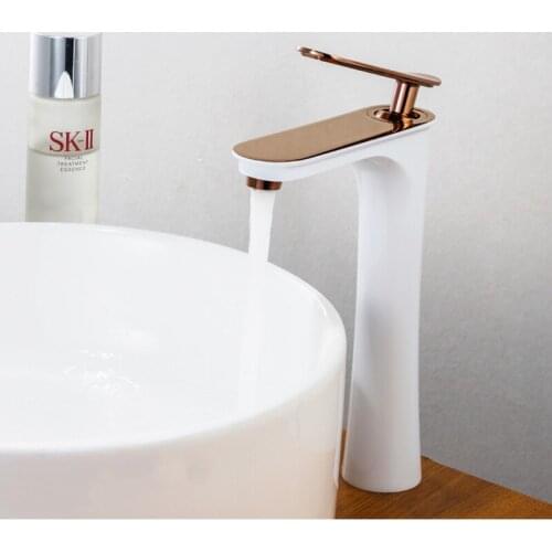 Basin Sink Faucets White Rose Gold Bathroom Faucet Waterfall faucets Single Hole Cold and Hot Water Tap Basin Faucet Mixer Taps