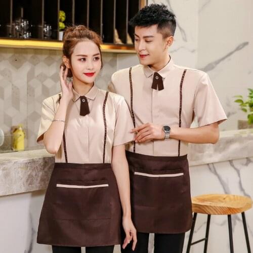 Hotel Restaurant Waiter Uniform Coffee Shop Waitress Uniform West Restaurant Waiter Overalls Short Sleeve Cake Dessert Work Wear