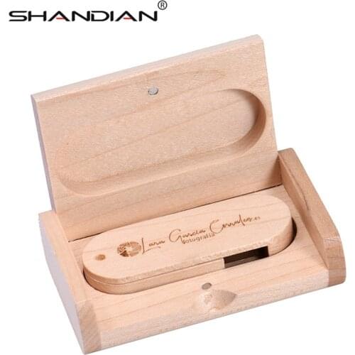 SHANDIAN wooden rotatable stick with box USB Flash Drive Pendrive 64GB 16GB 4GB U Disk Memory Stick wedding gift 1PCS free logo