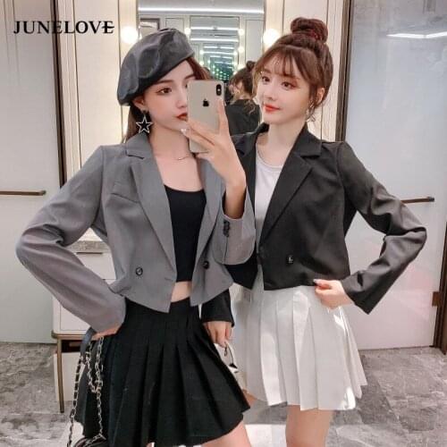 JuneLove Spring Short Blazer Women England Style Short Jacket Feminino Femme Women Long Sleeve Jacket Vintage Ladies Outwears