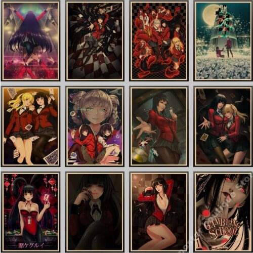 Vintage Anime TV Poster Kakegurui Retro Poster Wall Art Stickers Wall Decor For Home Room Cafe Bar painting Decals