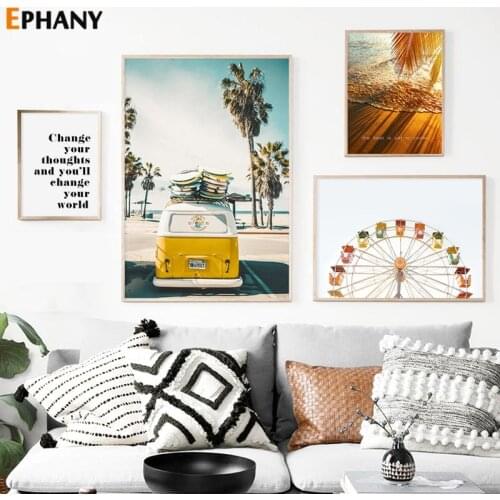 Sunset Beach Nature Scenery Wall Poster Nordic Canvas Art Print Positive Quote Painting Landscape Scandinavian Decor Picture